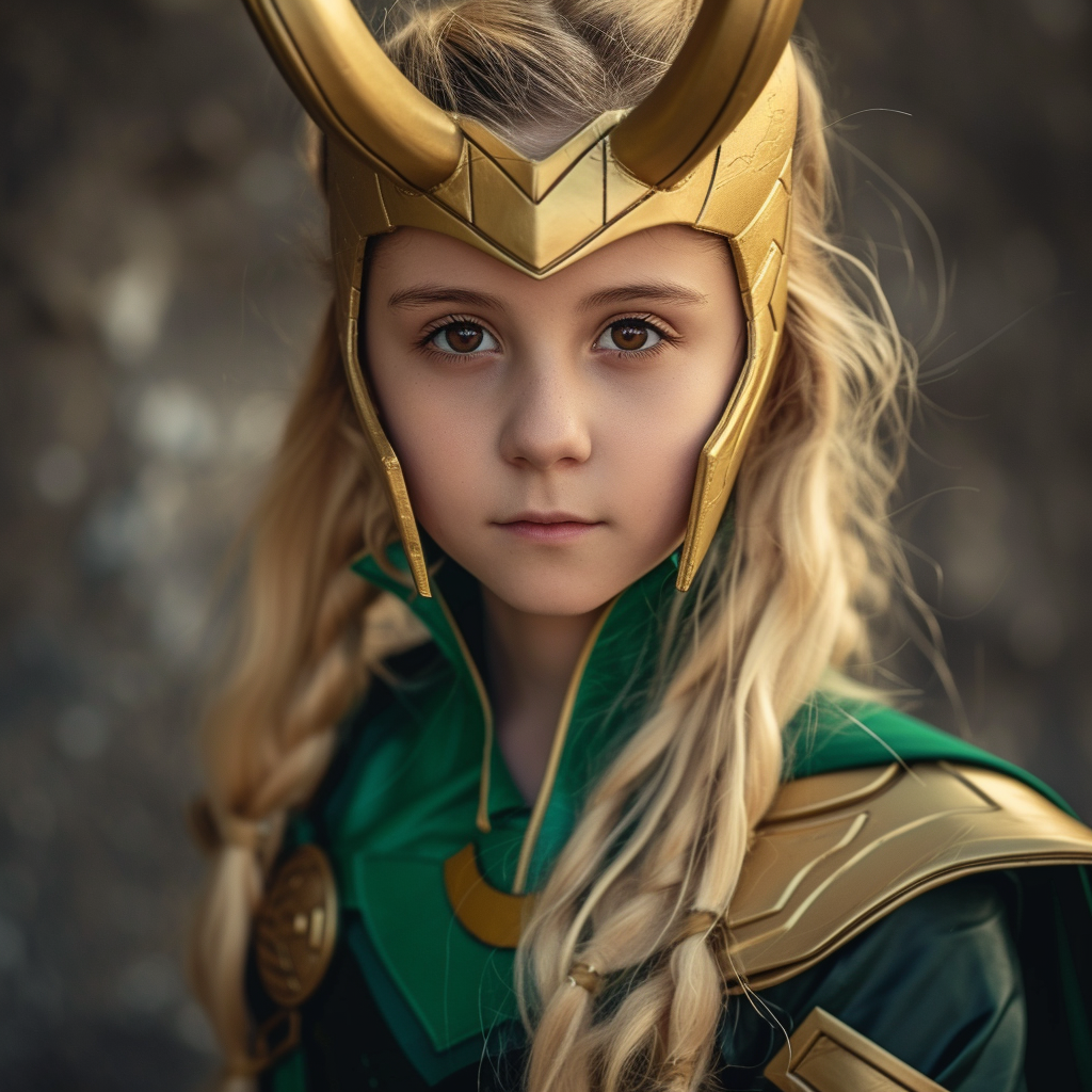 Blonde Haired Girl Brown Eyes Dressed as Loki