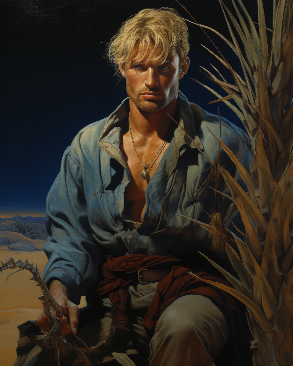 Aryan man in Middle Eastern desert