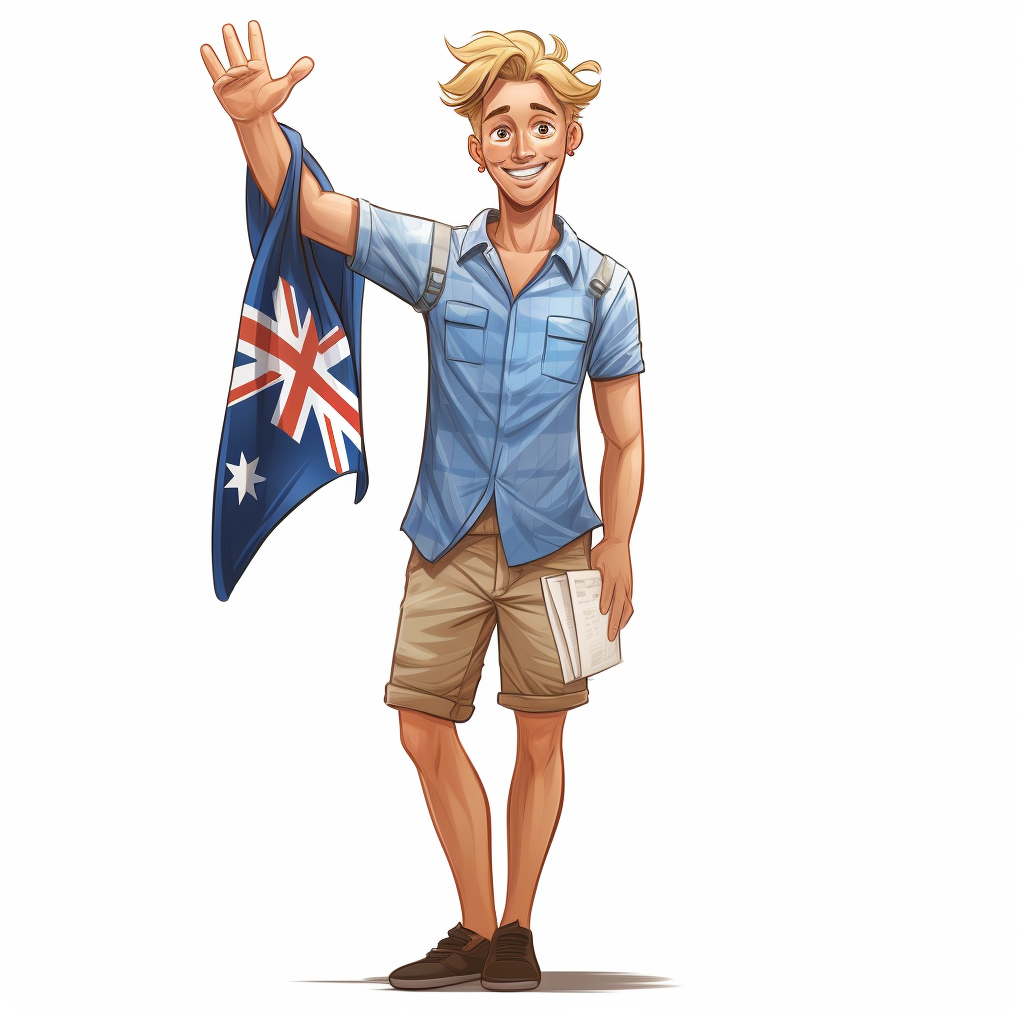 Cartoon-style image of a blonde man waving