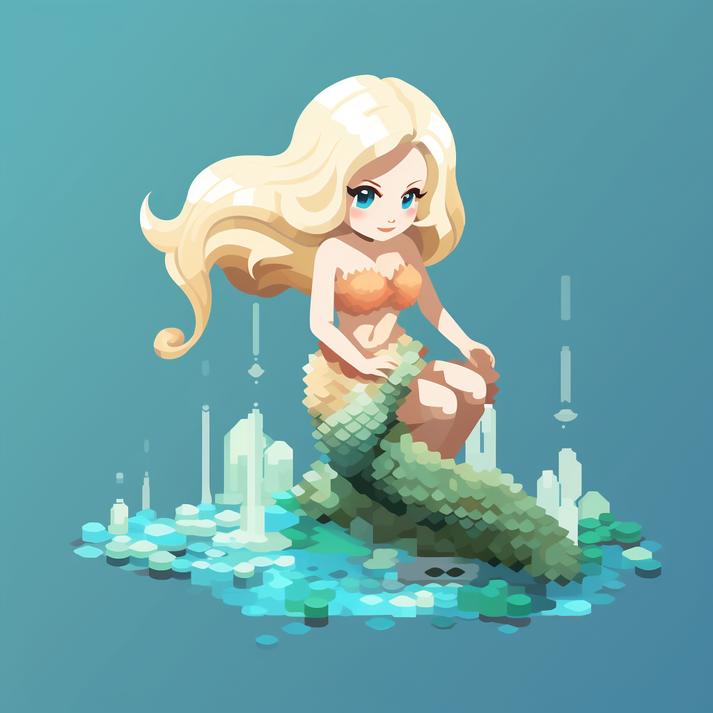 Beautiful blonde mermaid in pixel art