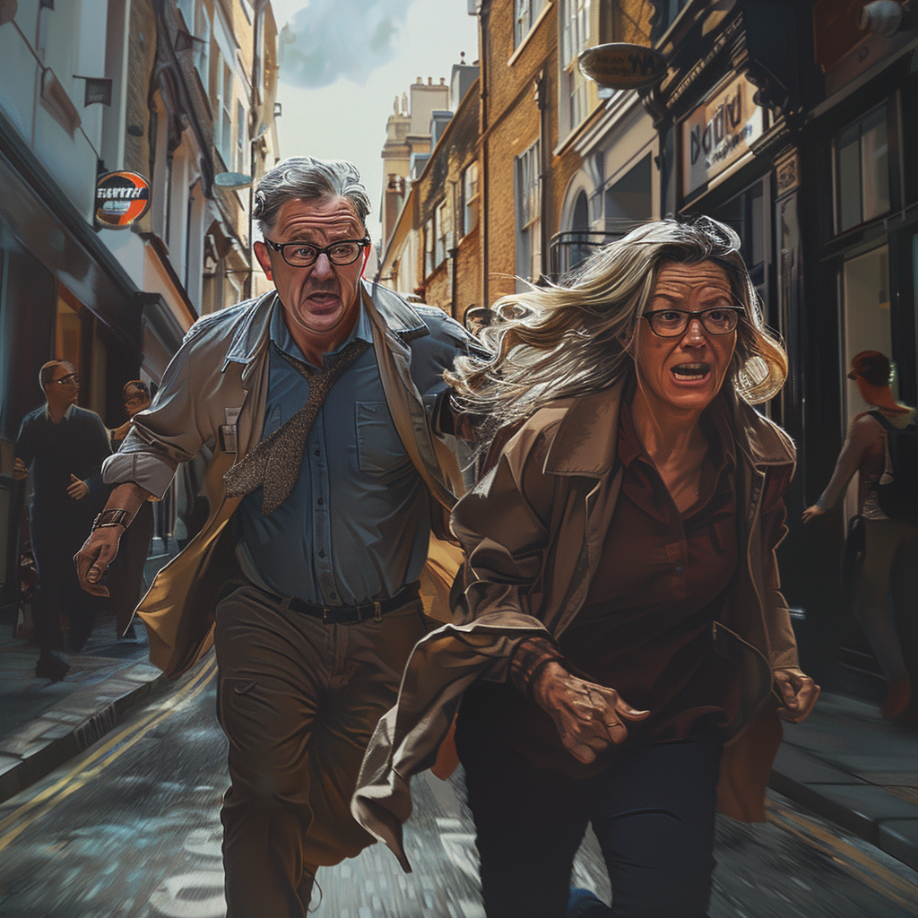 Couple running UK street