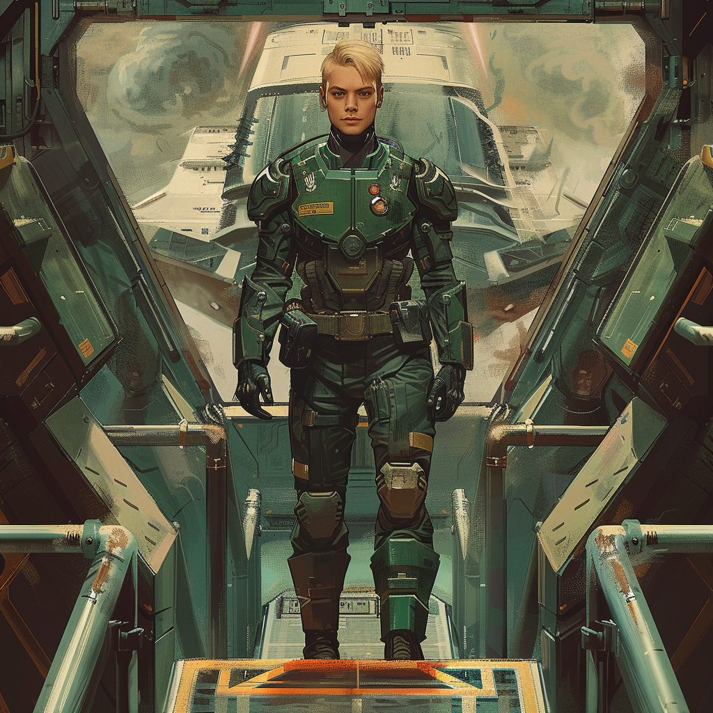 Blonde Military Commander Spaceship Painting