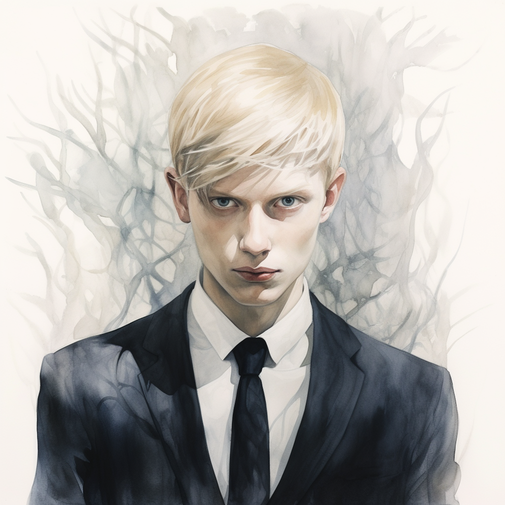 Slender muscular blonde man watercolor