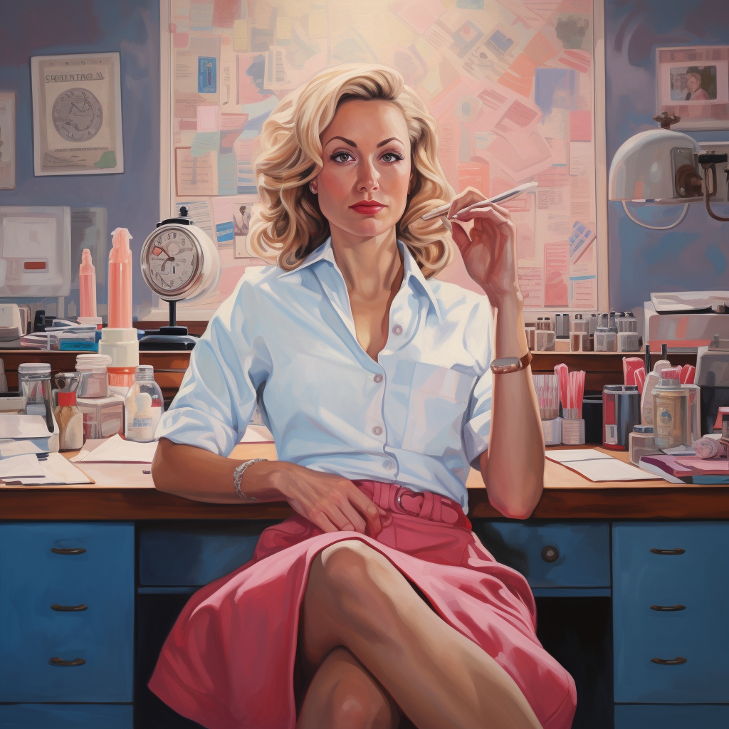 Blonde pharmacist in stylish office