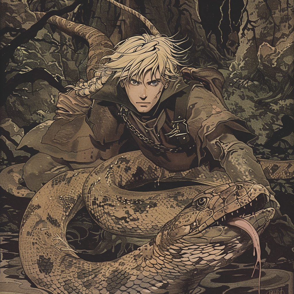 Blonde Prince Riding Giant Snake Art