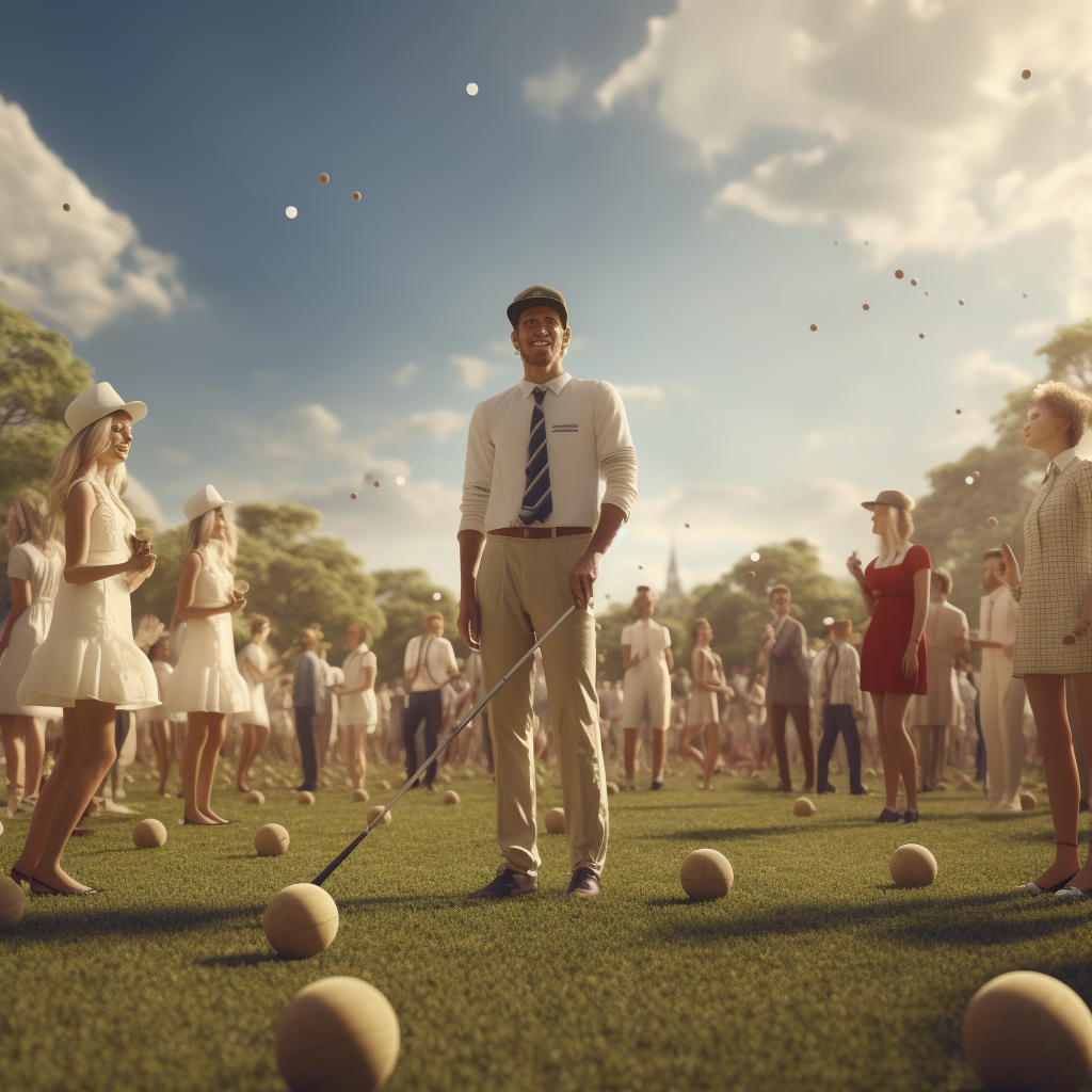 Blonde Scandinavian people enjoying a game of croquet