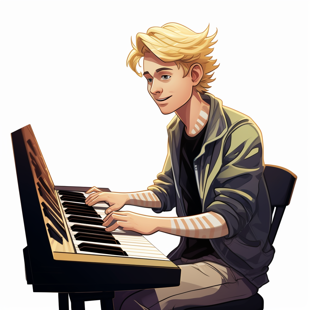 Blonde teenage boy playing music keyboard