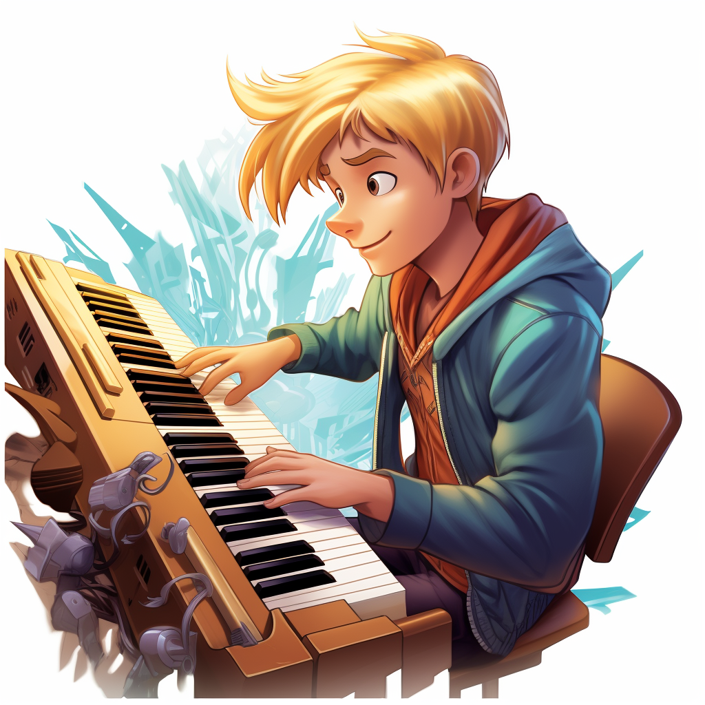 Blonde Boy Playing Music Keyboard