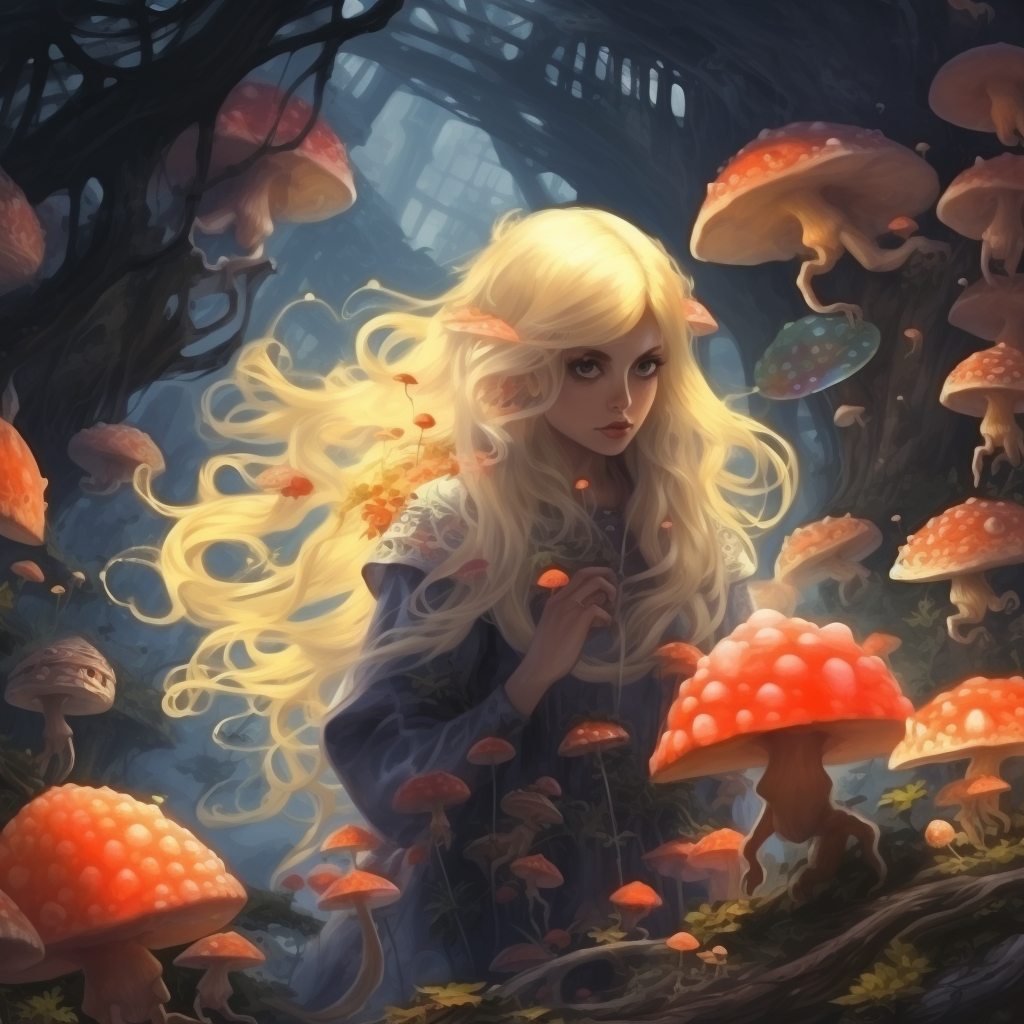 Blonde woman with magical creatures