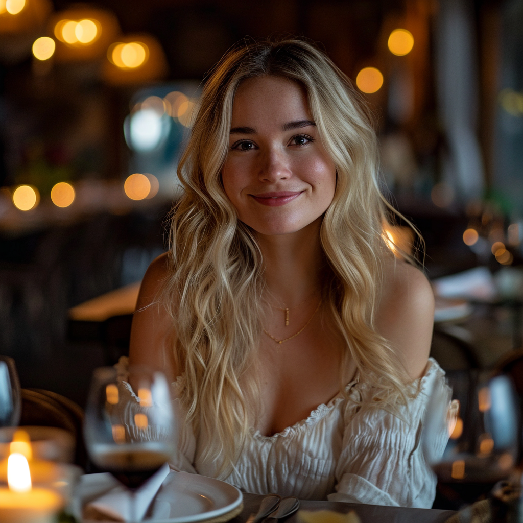 Blonde woman having dinner at 30 years old