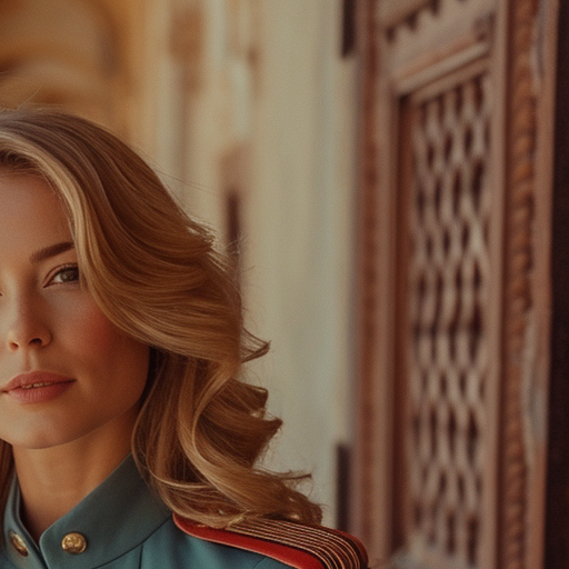 Blonde woman flight captain at Plaza de Espana