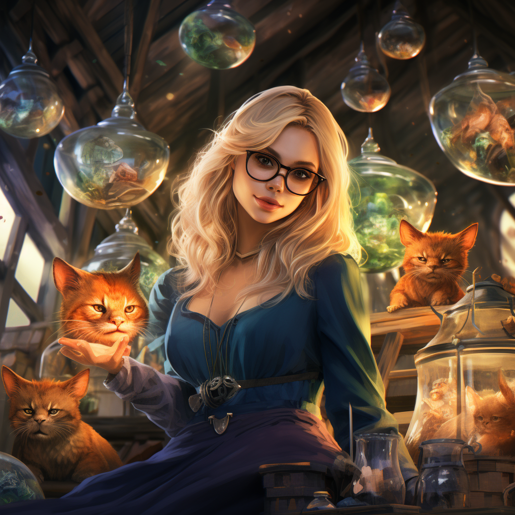 Blonde woman with glasses in a magic shop