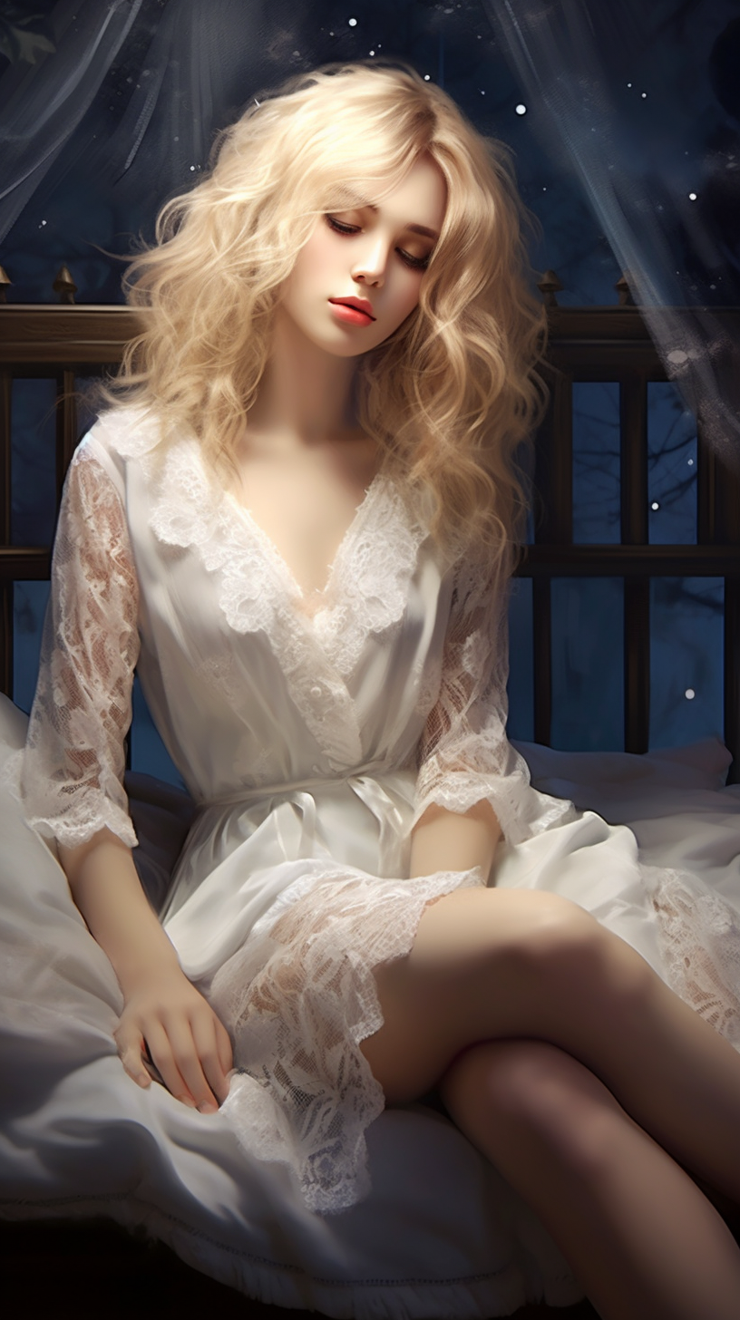 Beautiful blonde woman in lace nightgown