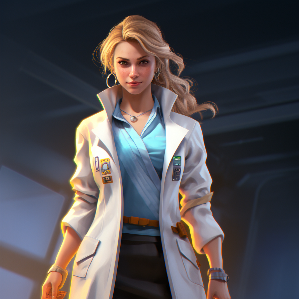 Blonde woman in lab coat character