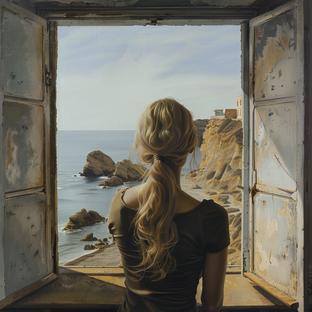 Blonde Woman Looking at Seascape