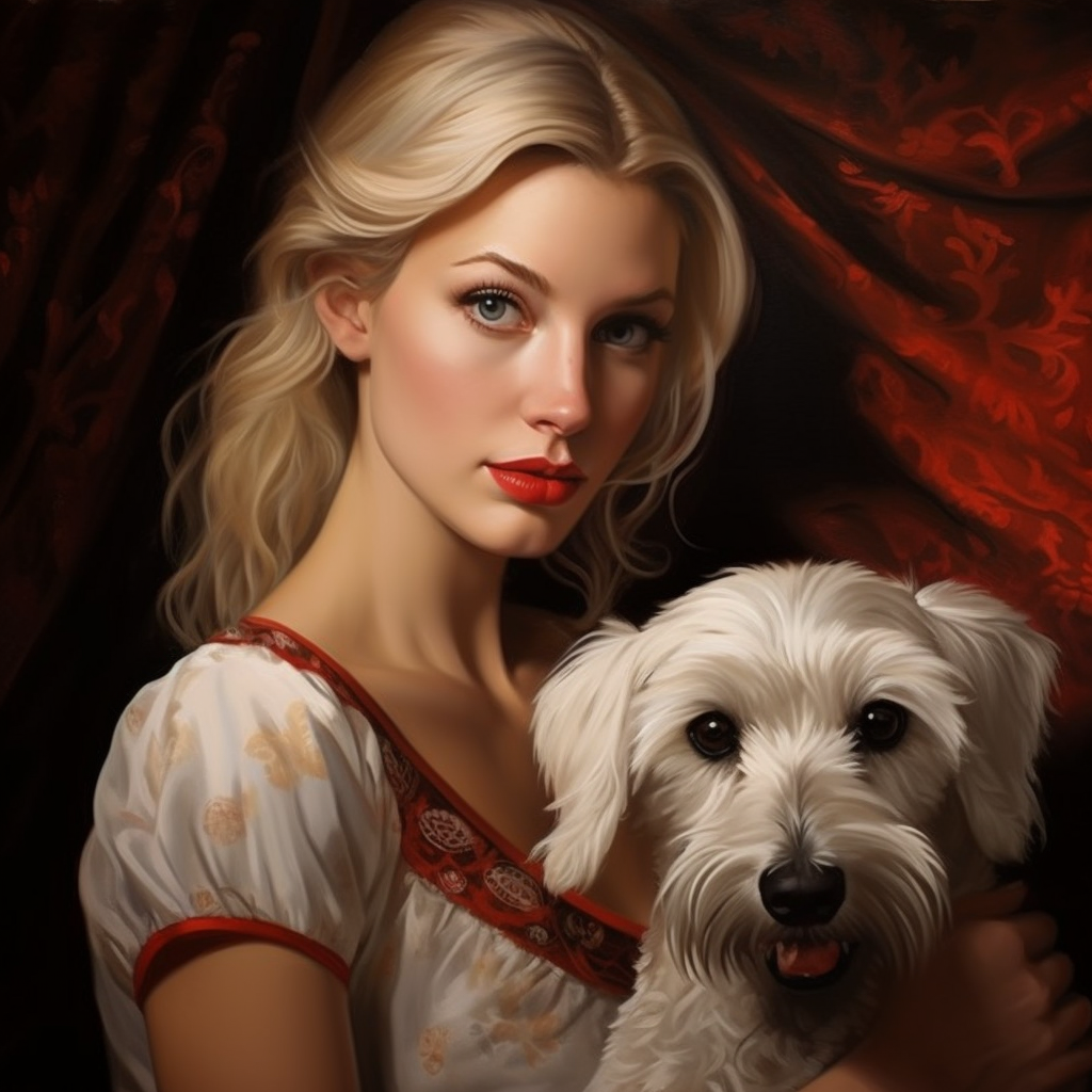 Blonde woman and Miniature Schnauzer in a fantasy adventure