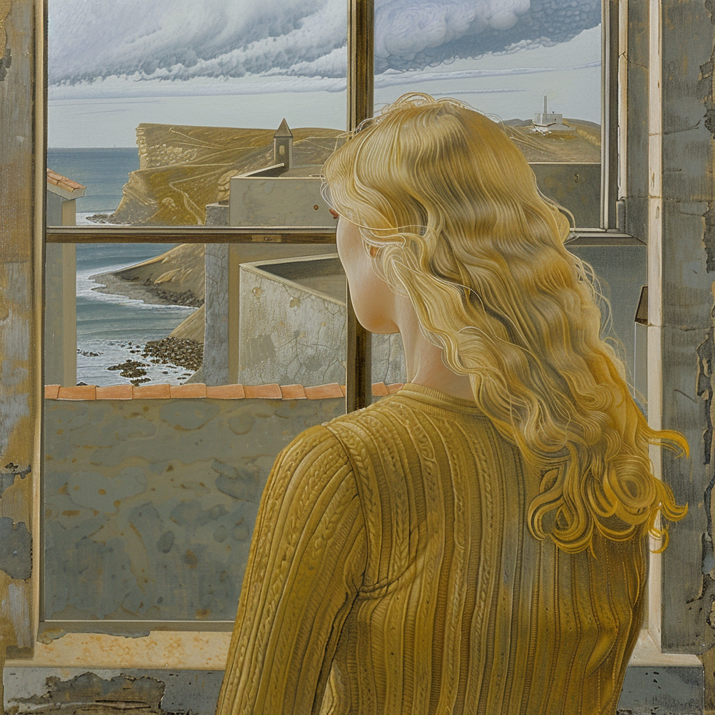 Blonde woman looking at seascape