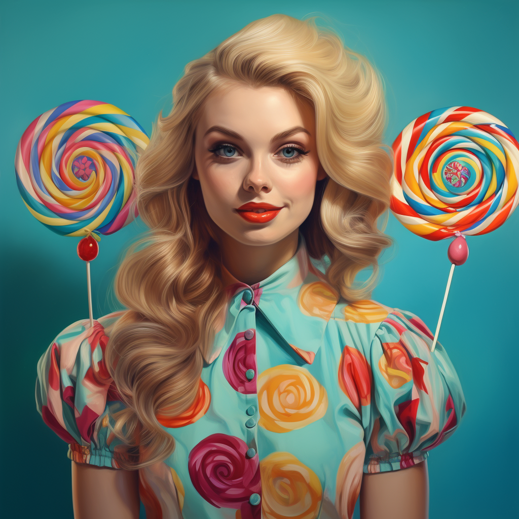 Blonde woman with lollipops smiling and winking