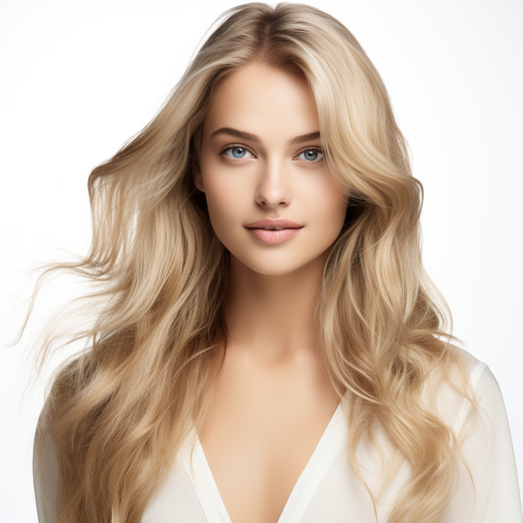 Blonde woman with flowing and touchable hair