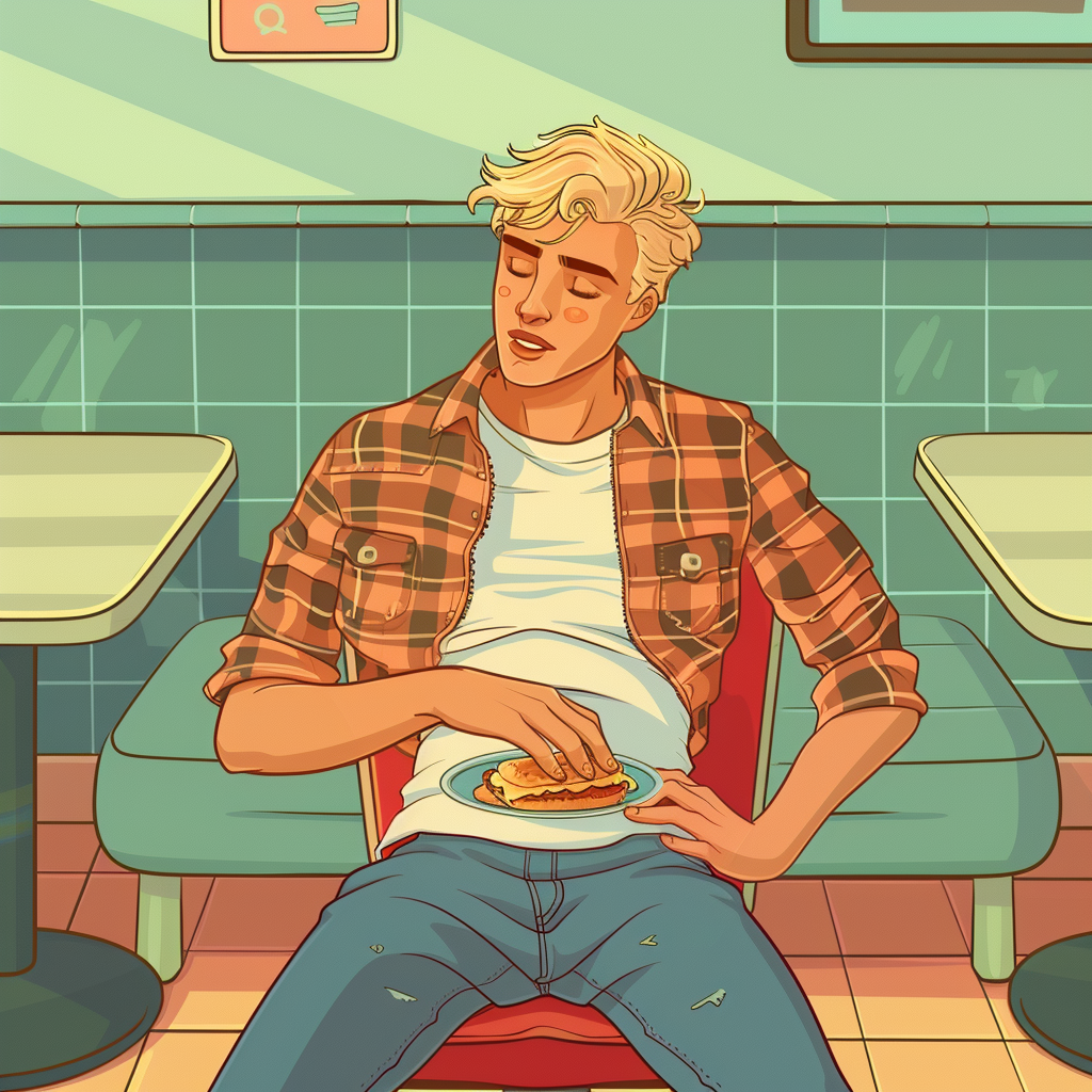 blonde college boy diner eating lunch