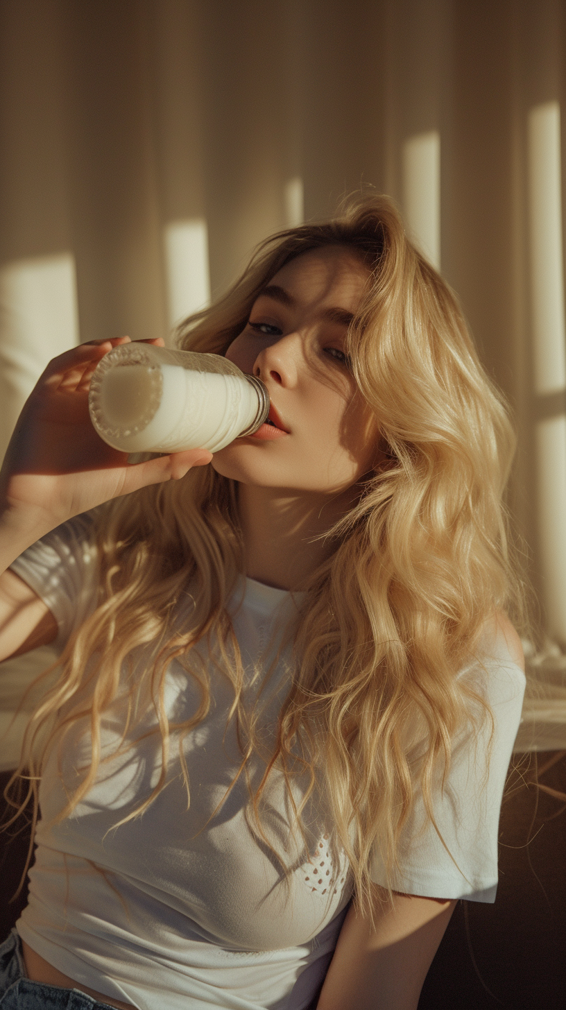 Blonde Woman Drinking Milk