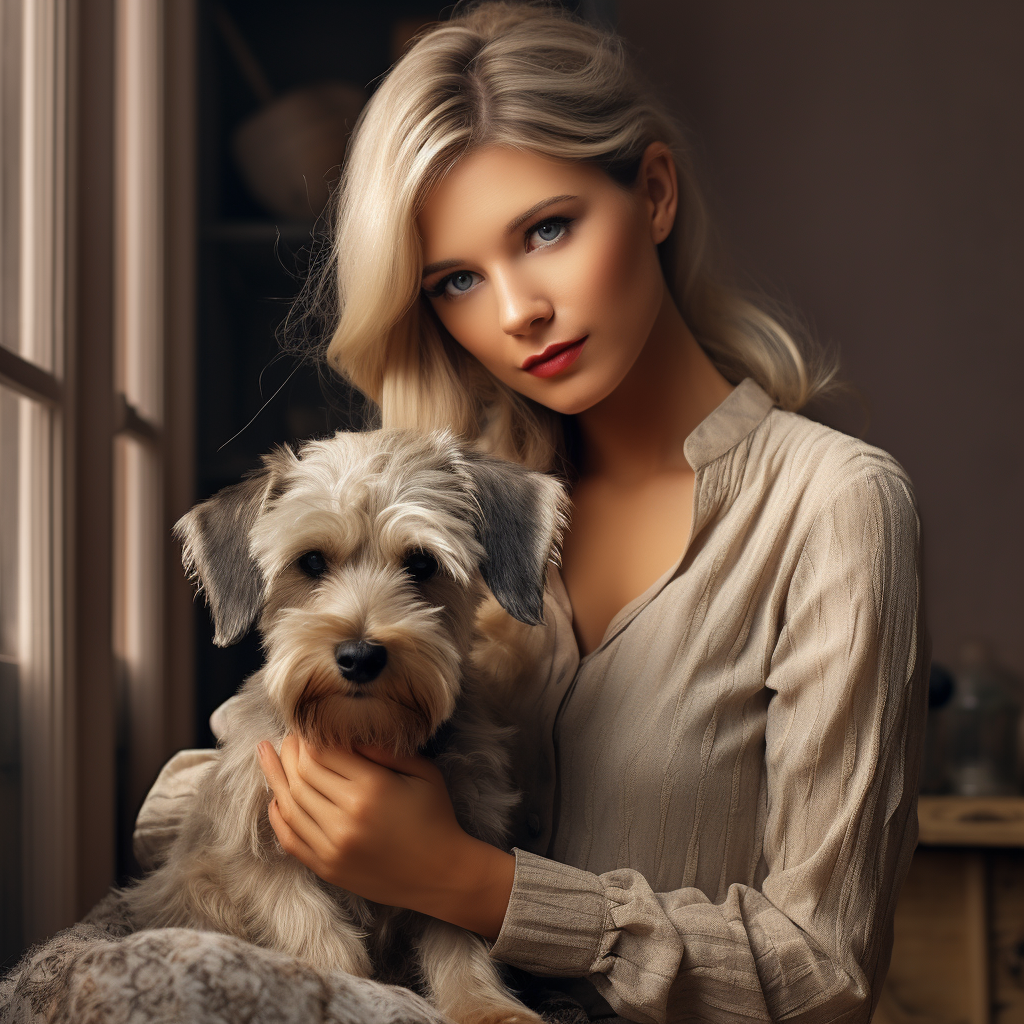 Lovely blonde woman with salt and pepper miniature schnauzer