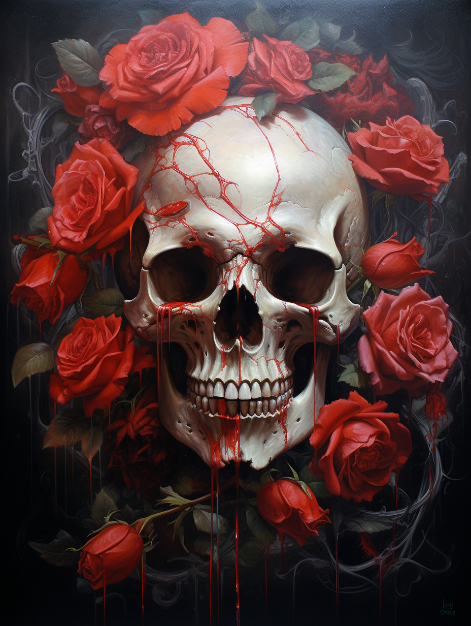 Street art with skull and roses