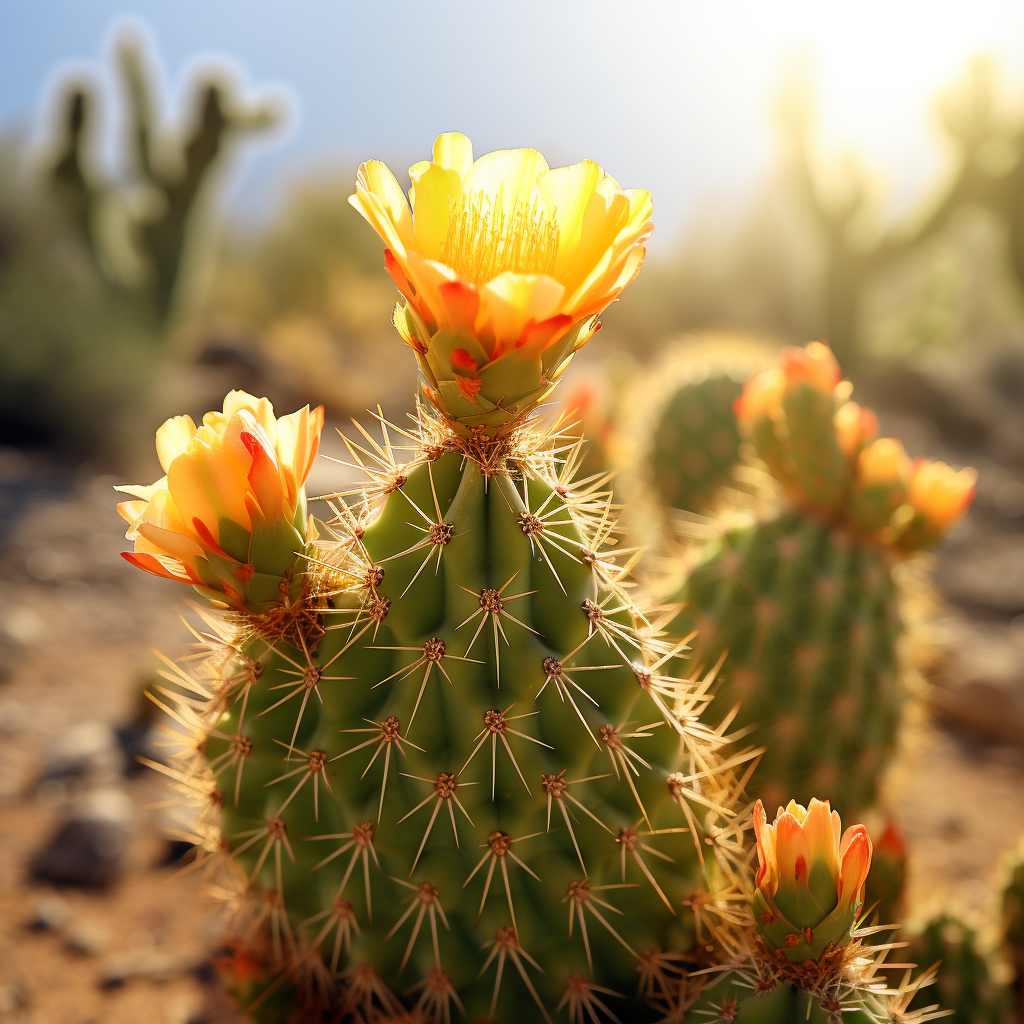 Cactus with Blooming Flowers