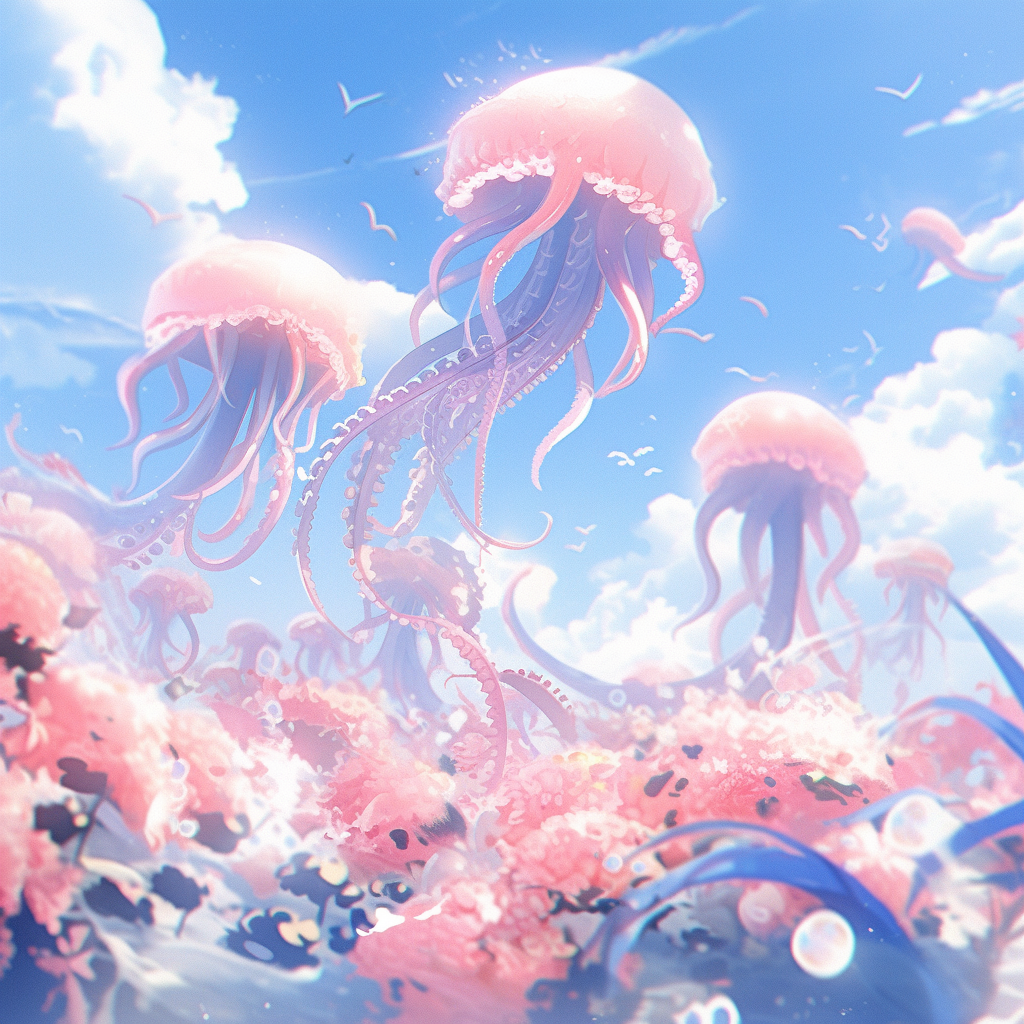 Abstract Tentacle Plants in Blue Sky