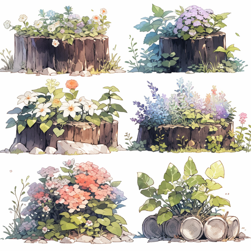 Detailed watercolour blooming stump illustration