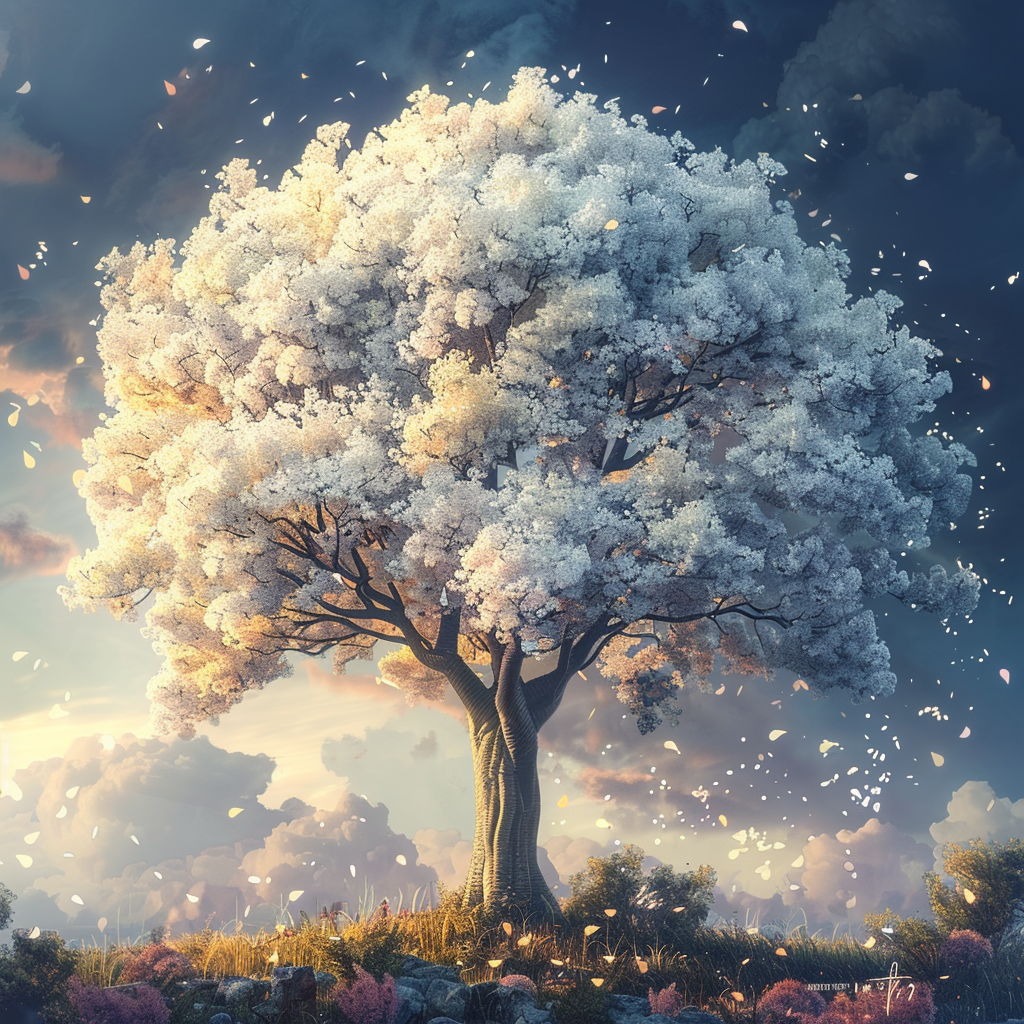 Blooming tree in artistic rendering