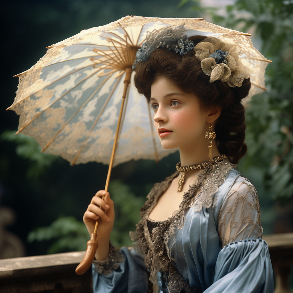 Colorized image of a single parasol from the 1900s