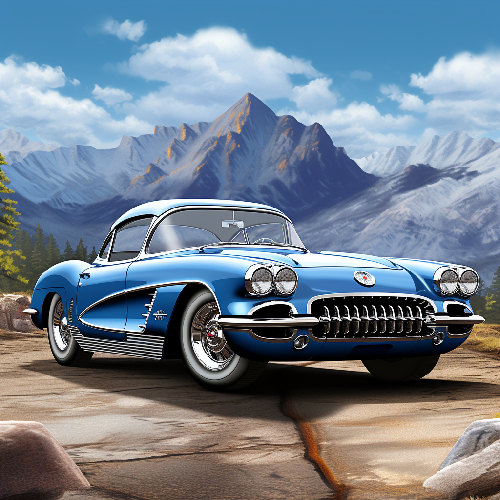 Blue 1960 Chevrolet Corvette in Mountain Scene