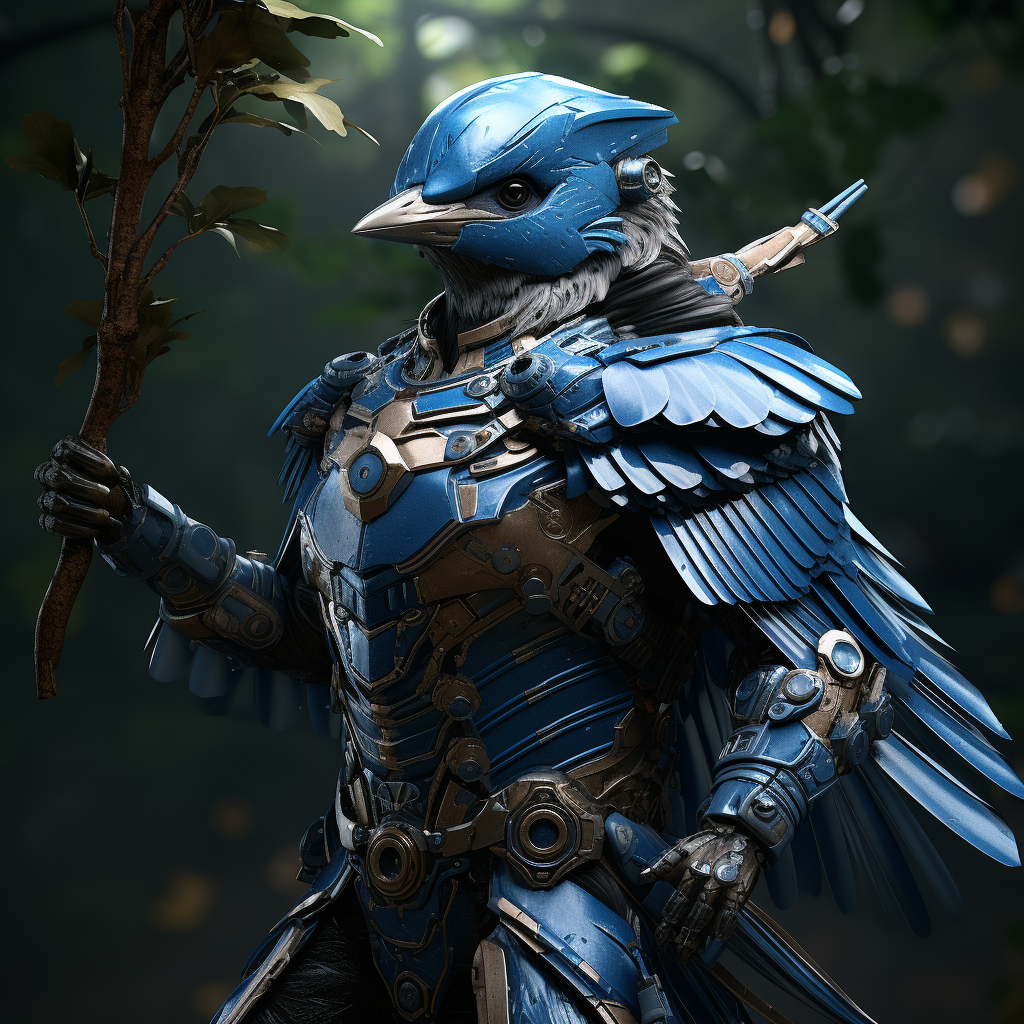 Blue Bird Soldier with High Tech Wings and Bow