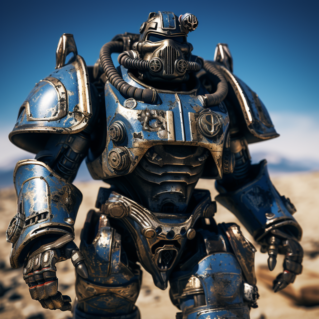 Battle-damaged power armor wielding Power Glaive