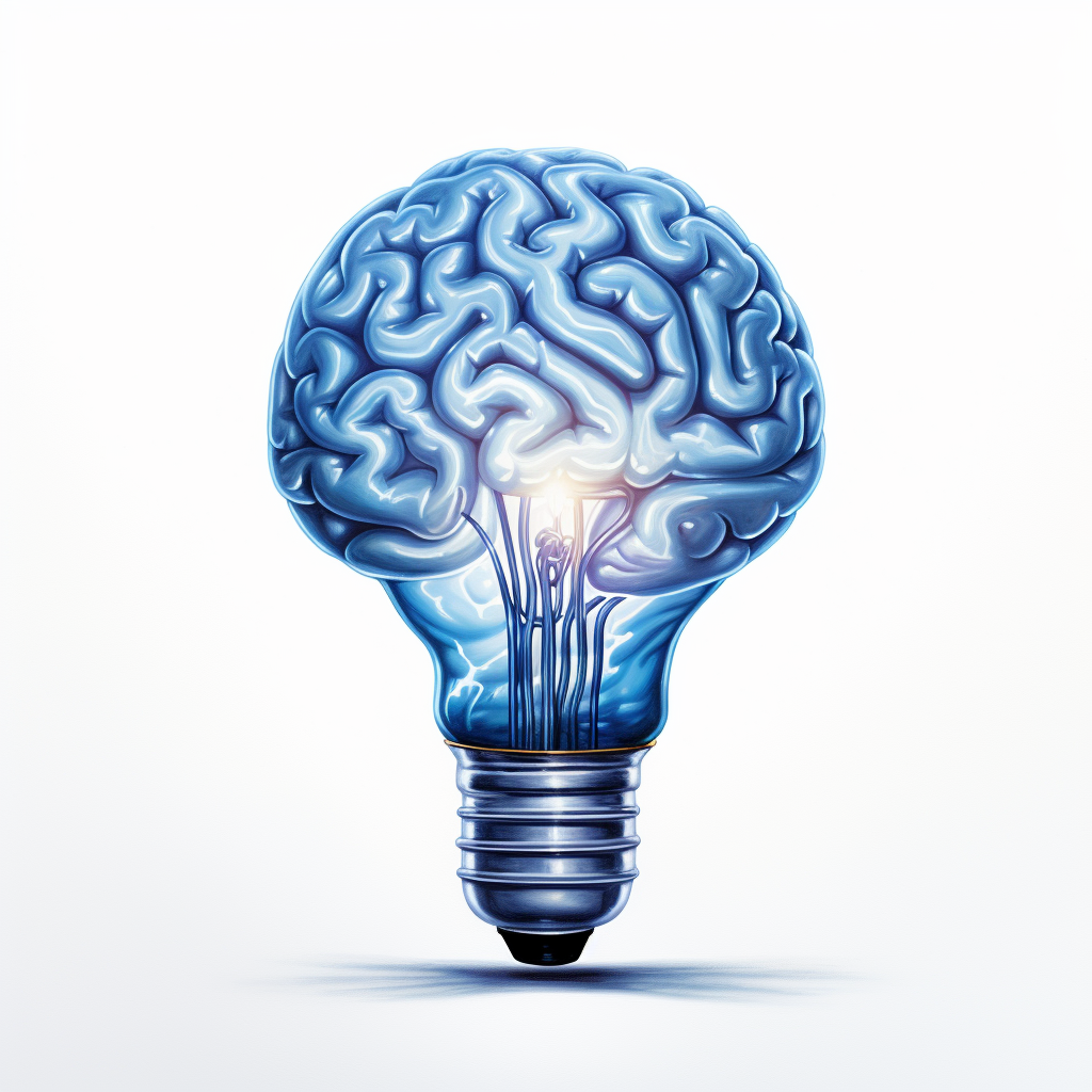 Blue Brain in Bulb on White Background