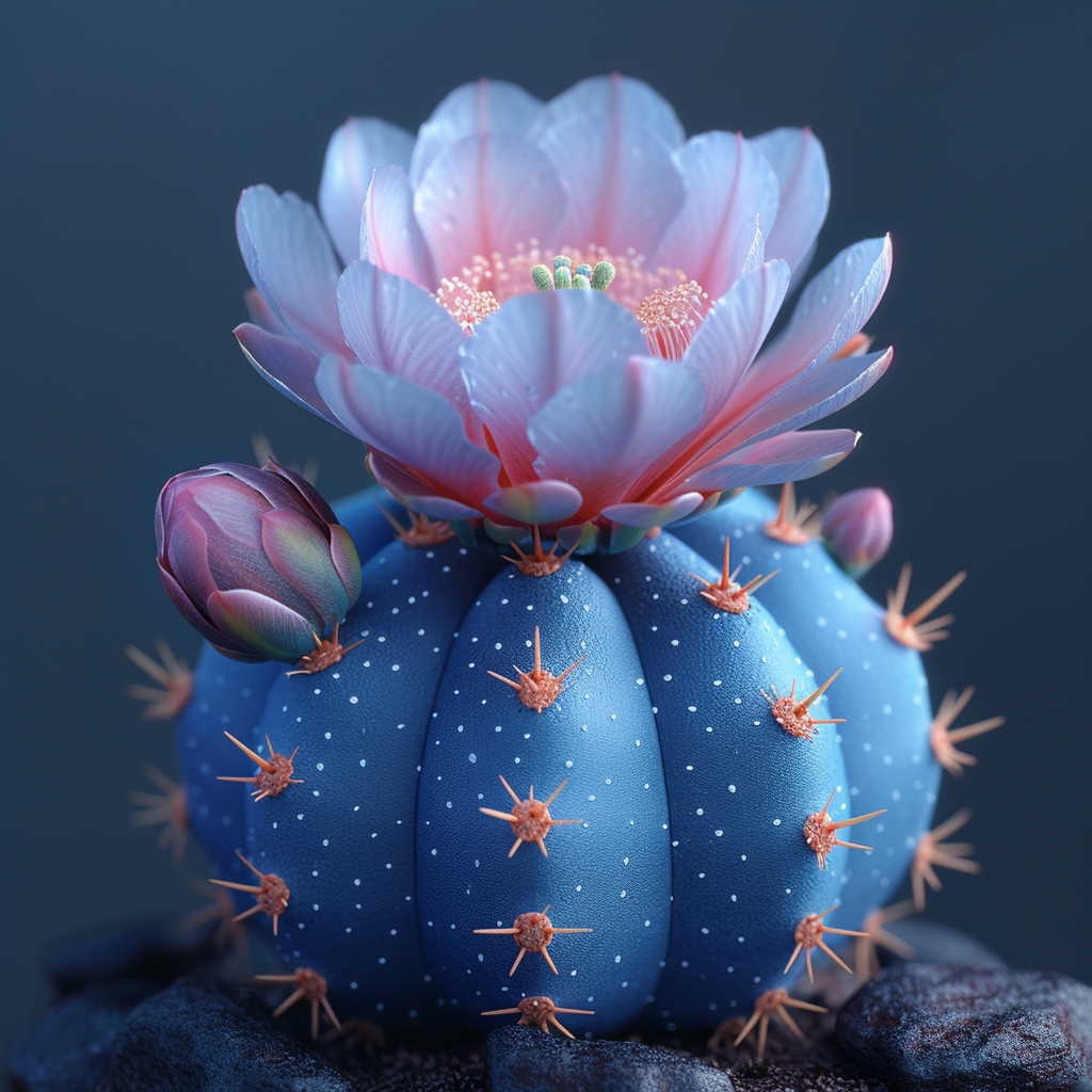 Blue Cactus with Pink Flower