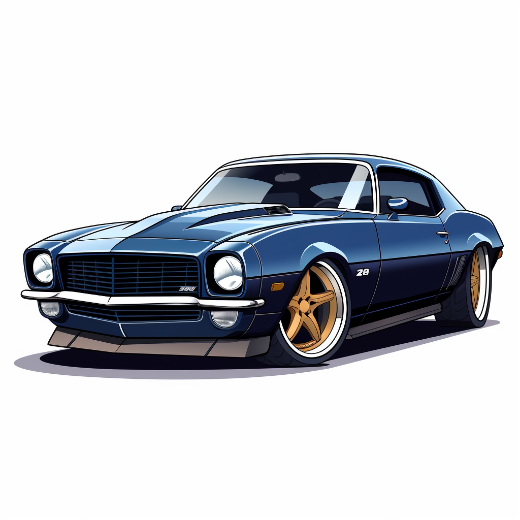 Dark Blue Camaro Z28 Cartoon Logo