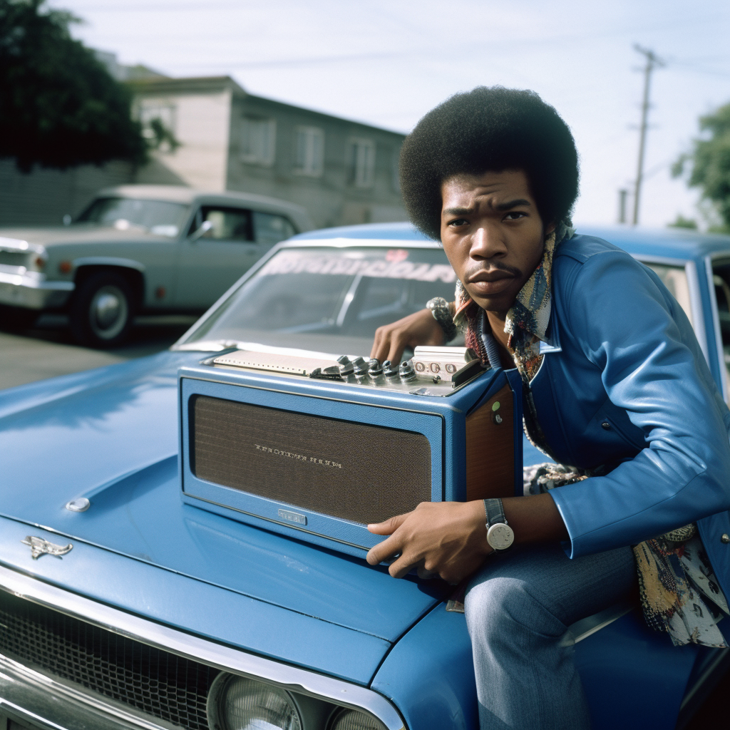 Colorful blue car with ghetto-blaster