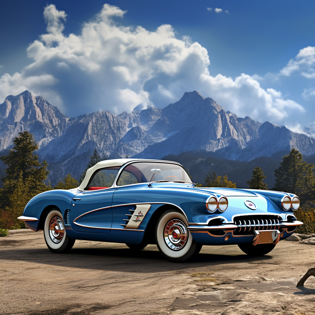 Blue Chevrolet Corvette Parked in Mountain Scenic