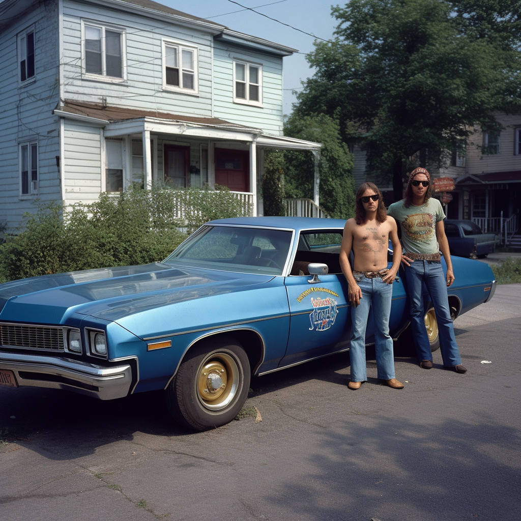 Blue Chevy Impala parked near hedge