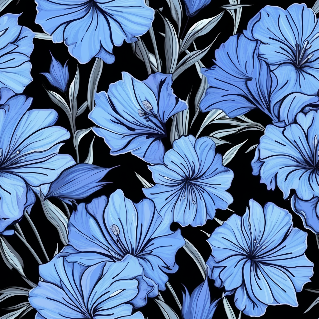 Blue chicory flowers and leaves seamless pattern