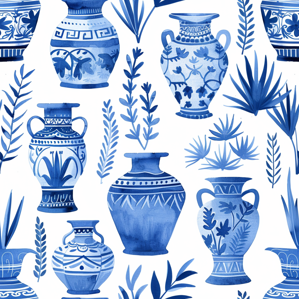 Blue Clay Pots Greek Style