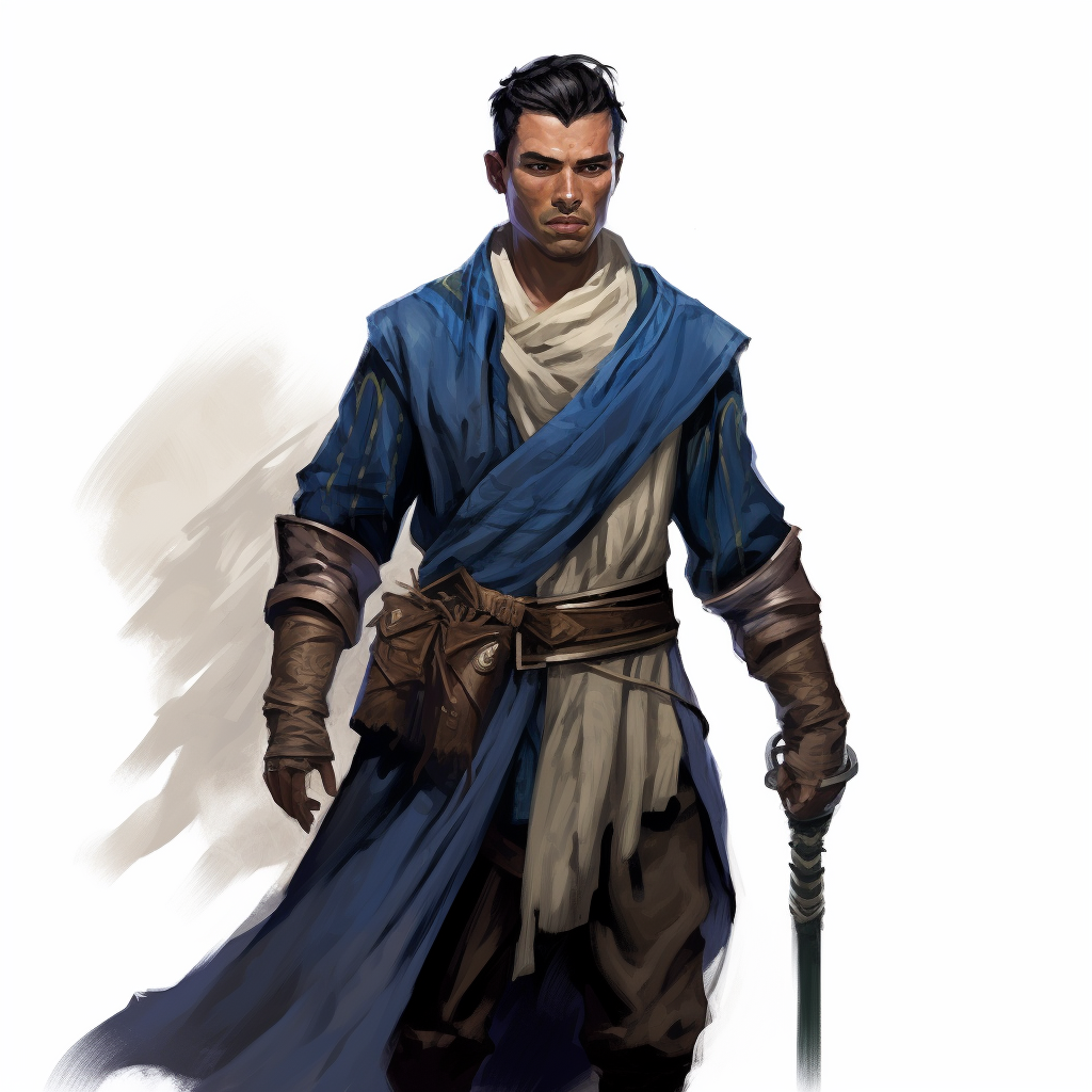 Half Elf Ranger Monk in Blue Clothes