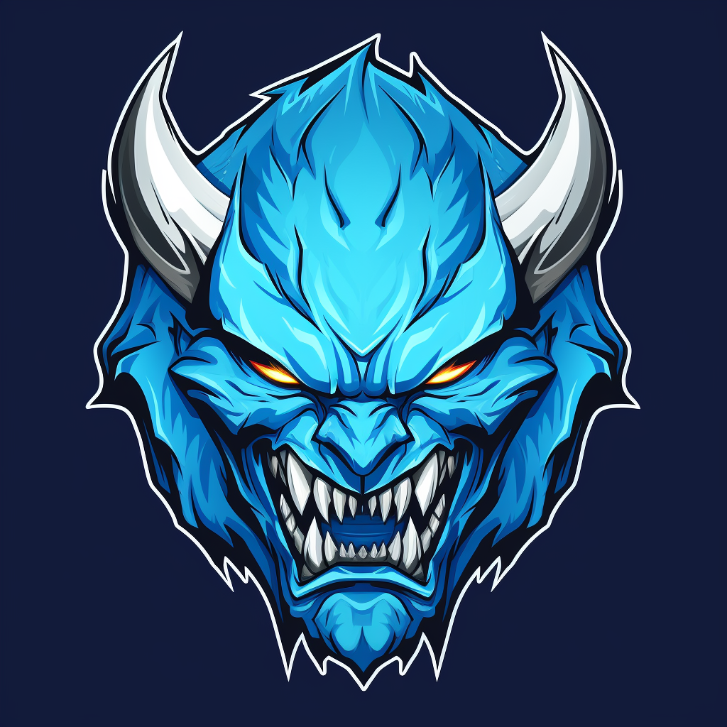 Blue demon monster logo with sharp teeth