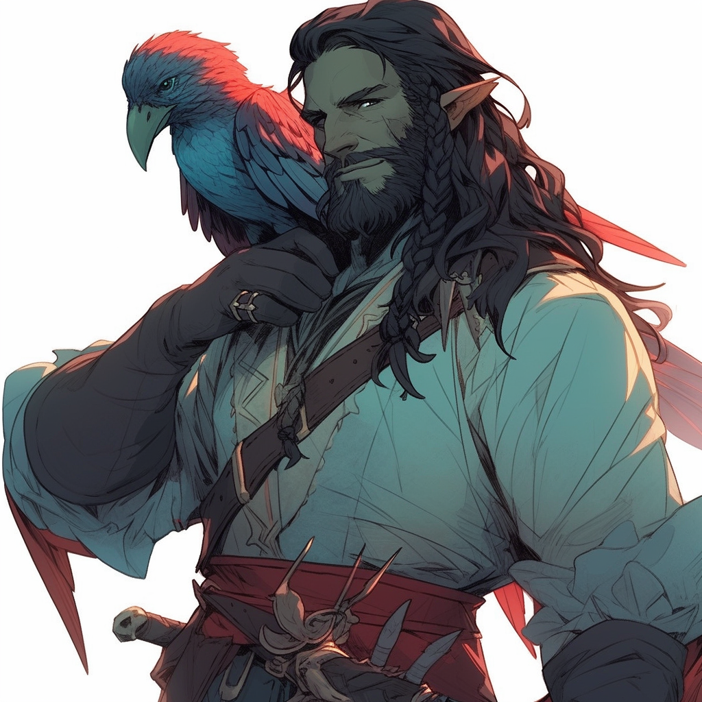 Blue D&D Triton Pirate Rogue with Red Parrot