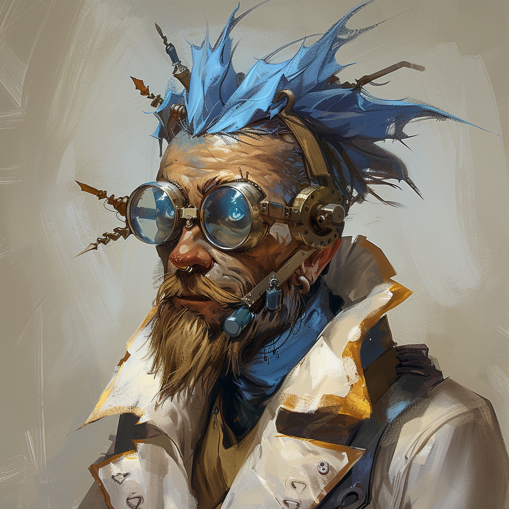 Blue Draconid Humanoid Artificer Character Portrait