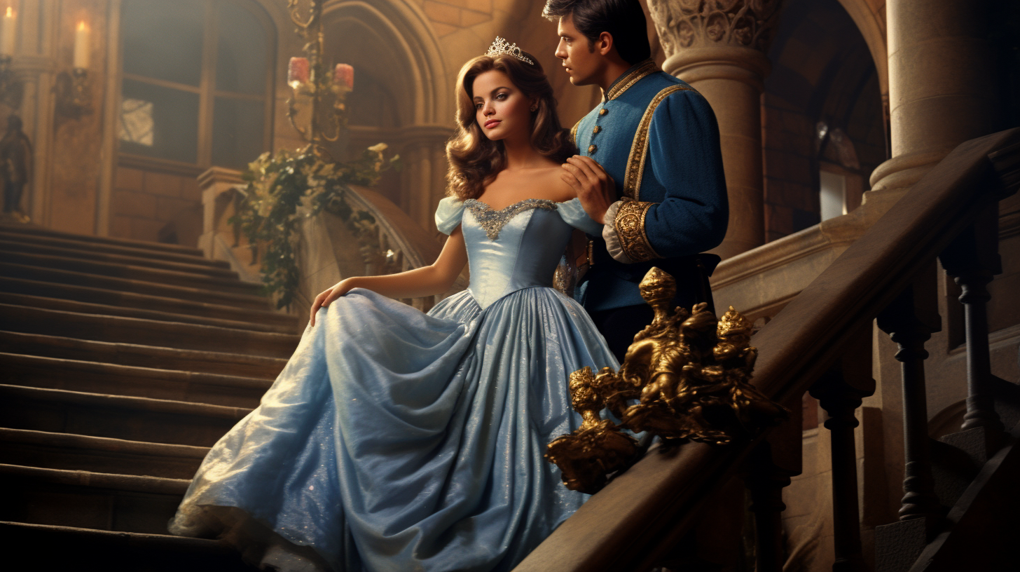 Elegant Cinderella waltzing with a prince