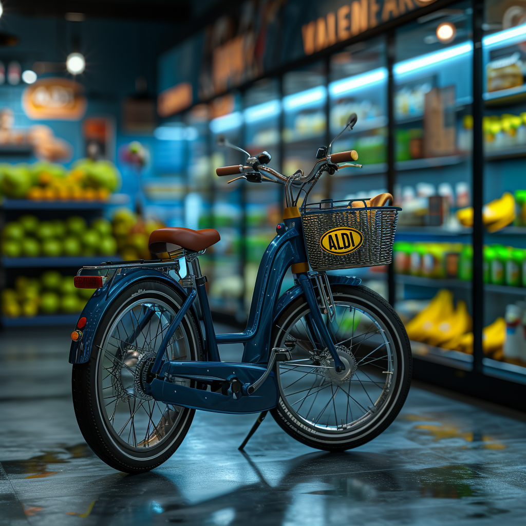 Blue E-Bike Inside ALDI Store