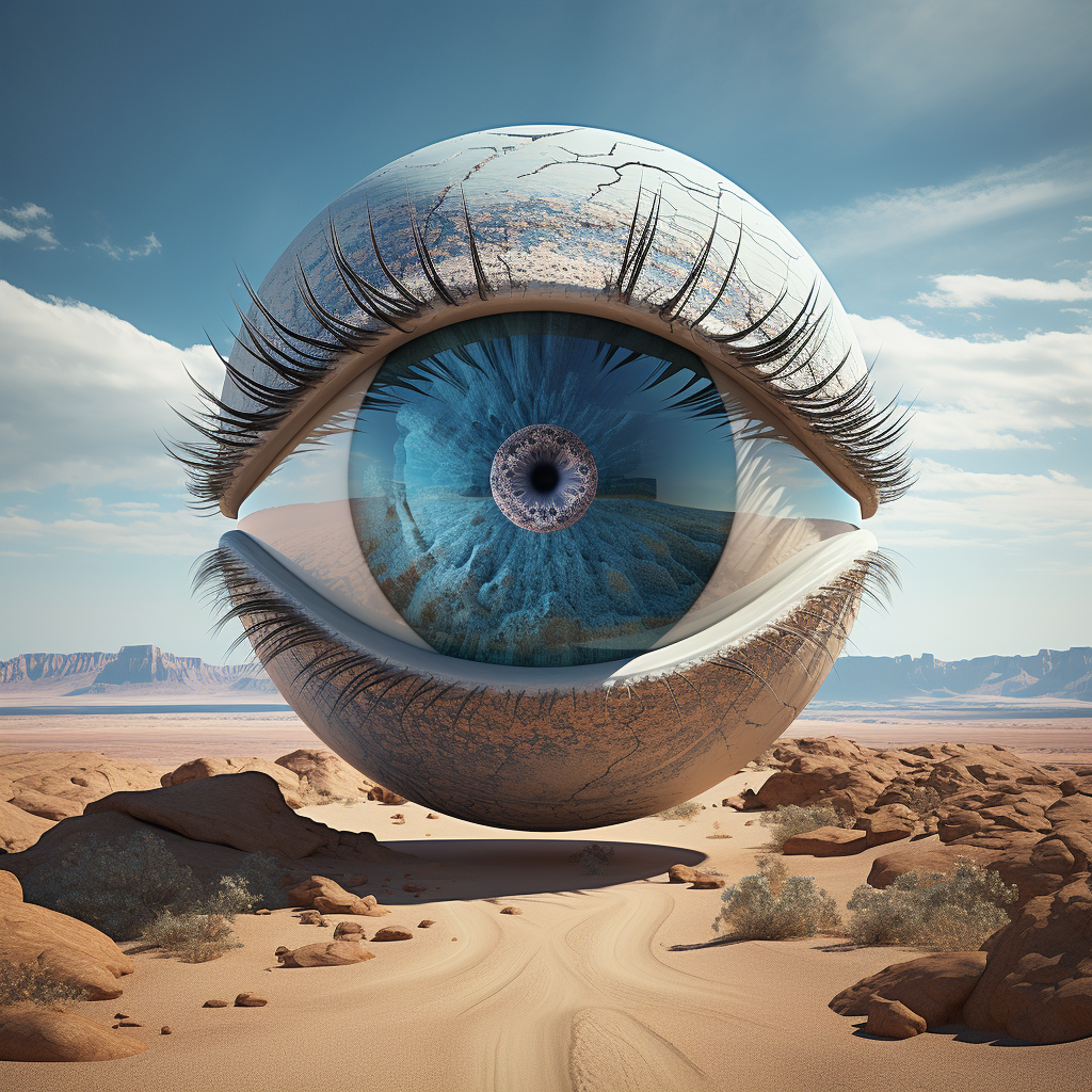 Abstract blue eye in surreal desert